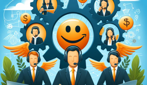 ilustración sobre un equipo de atención al cliente de amazon y clientes felices
